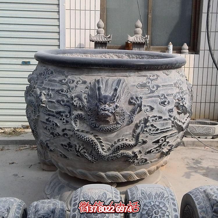 石雕仿古舊圓形裝飾缸，精美外觀，多功能應用