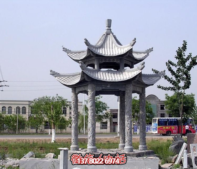 精美古建筑雕塑雙層涼亭，為公園廣場注入古典風(fēng)情