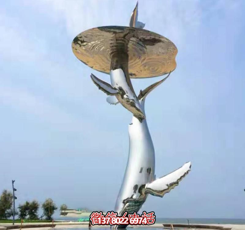 不銹鋼海豚雕塑，為戶外游泳添彩