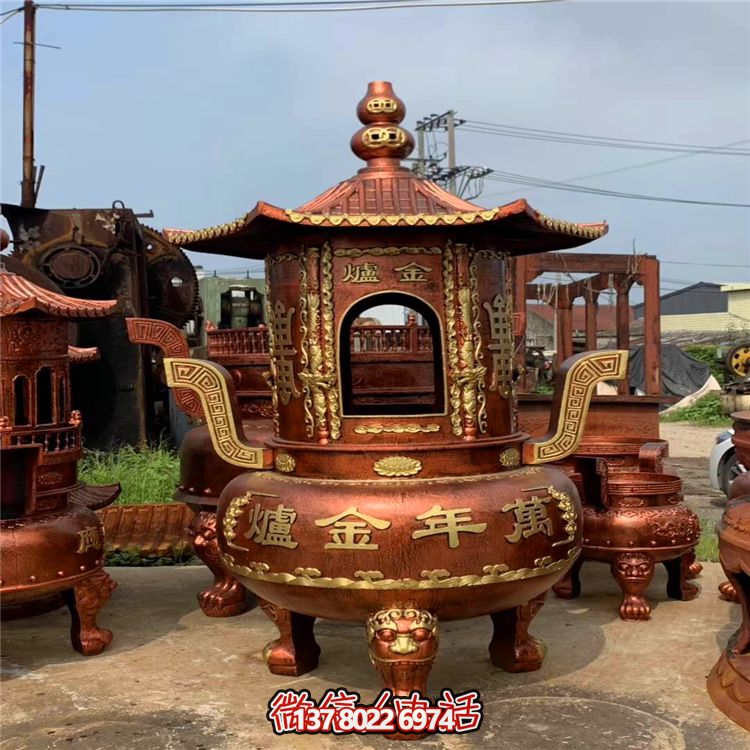 純銅寶香爐，室內(nèi)祠堂浮雕擺放裝飾
