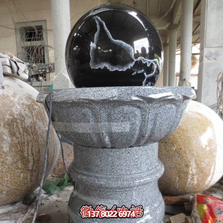 石雕噴泉、花崗巖風(fēng)水球、蓮花底座裝飾