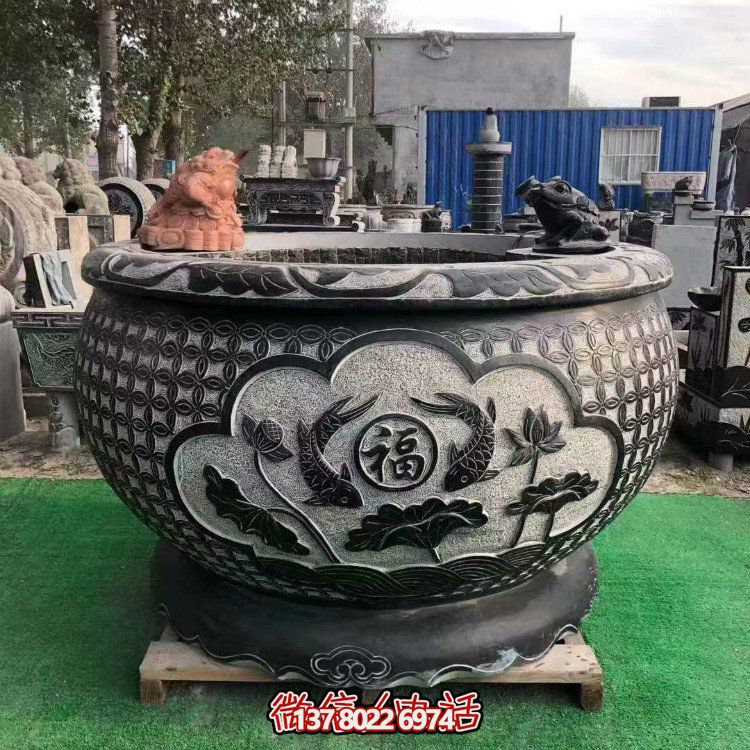 青石大水缸，石雕缸